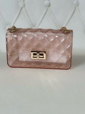 Pink Jelly Quilted Bag Gold Chain Mini Flap